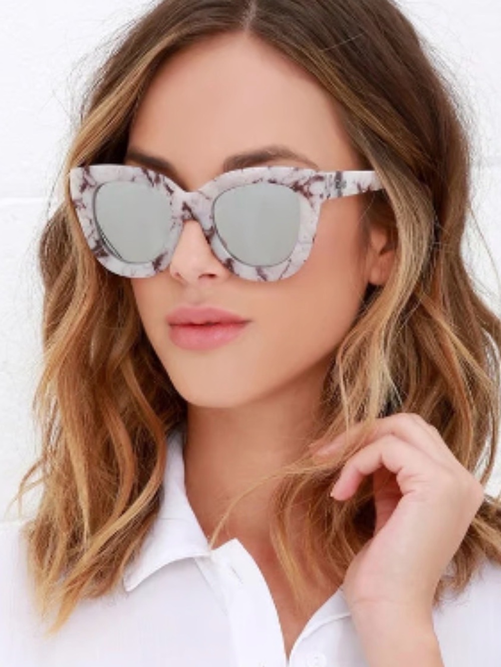 Quay Australia Marble Cat Eye Sunglasses with Mirror Lenses